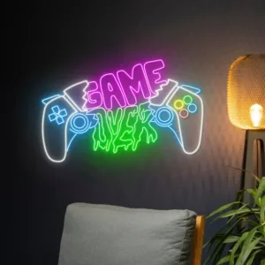 لوحة نيون GAME OVER مع ذراع تحكم
