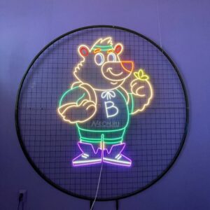 لافتة نيون دب رياضي من قصة