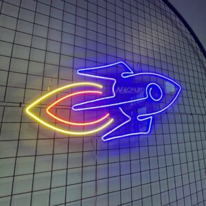 لافتة نيون صاروخ ينطلق