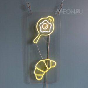 لافتة نيون بيض مقلي وكرواسون طولانية