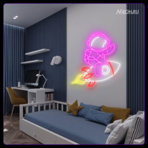 لافتة نيون رائد فضاء على صاروخ ????