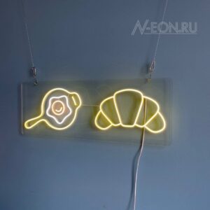 لافتة نيون بيض مقلي وكرواسون أفقية