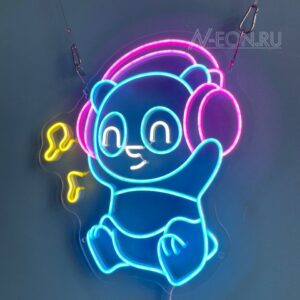 لافتة نيون باندا لابس سماعات