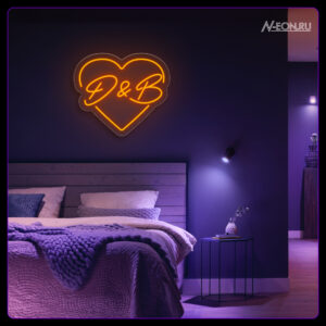 لافتة نيون حروف D & B بقلب