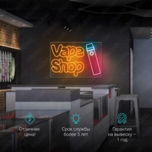 لافتة نيون VAPE SHOP بخط بارز ويا فيب استعمال مرة وحدة