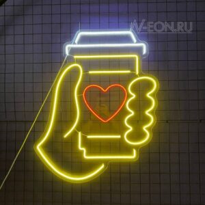 يافطة نيون كوب قهوة بالإيد